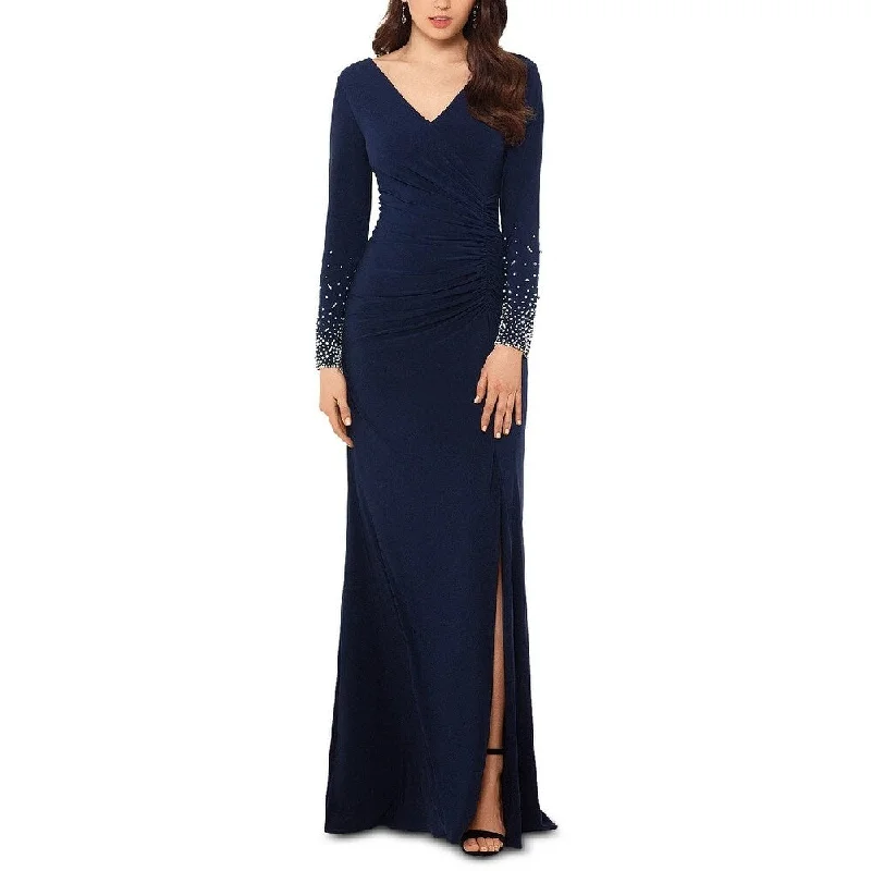 women's spaghetti strap dressesXScape Women's Petite Beaded-Sleeve Gown Navy Size 1