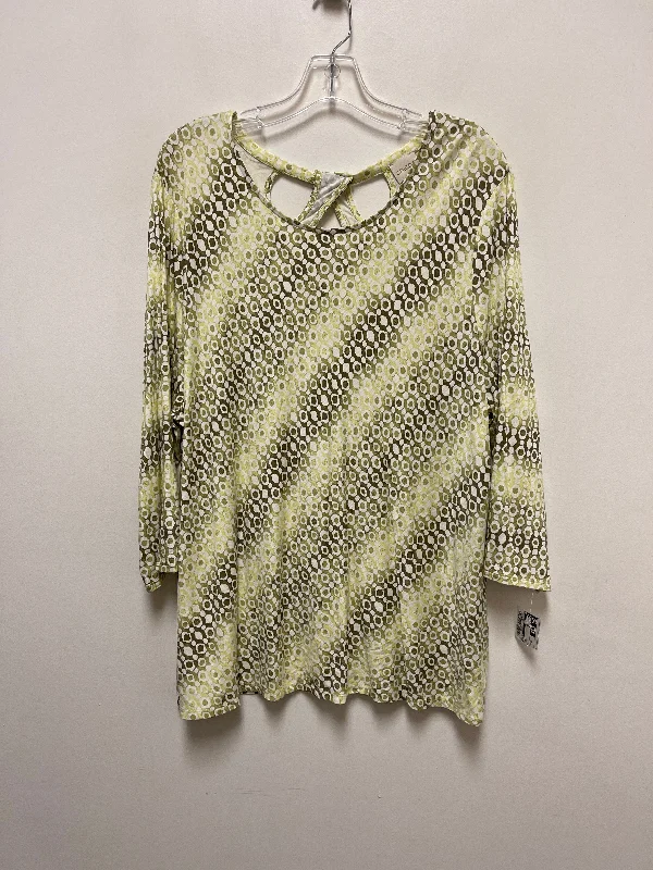 women's long sleeve tops with ribbed hemsGreen Top Long Sleeve Chicos, Size 2x