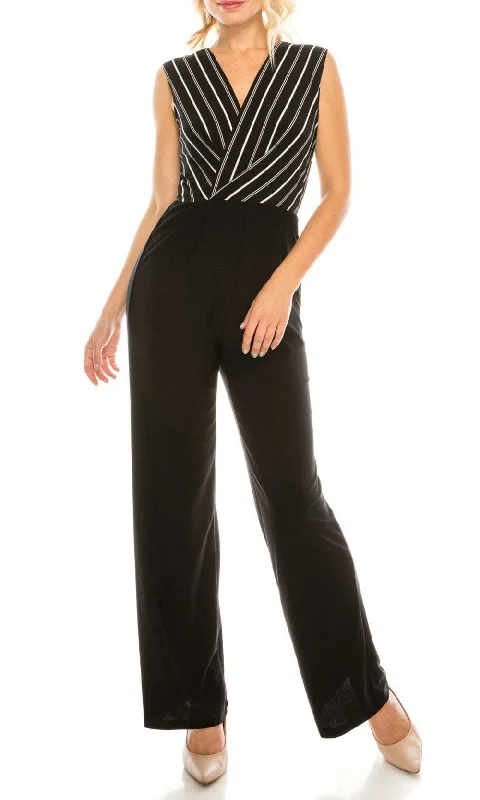 women's jumpsuits with buttonsNew Yorker's Apparel - 700888SC Striped Surplice V-Neck Jumpsuit