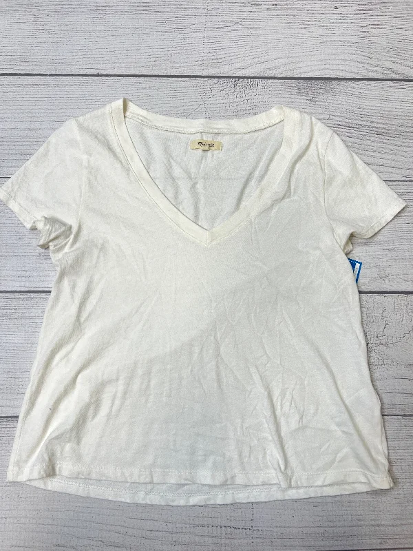 women's T-shirts with button-down frontsWhite Top Short Sleeve Basic Madewell, Size S