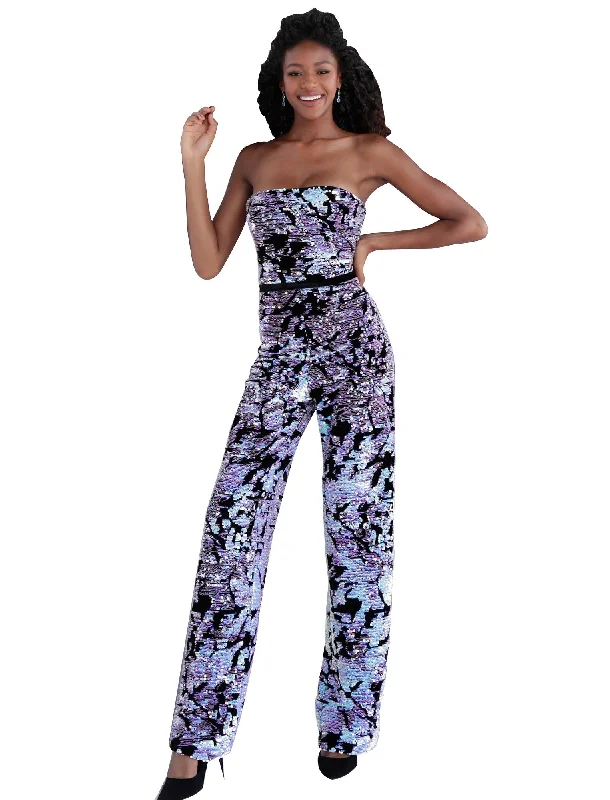 women's ankle-length jumpsuitsJovani Multi Sequin Strapless Prom Jumpsuit Dress