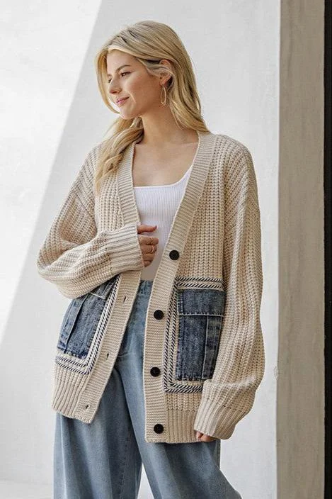 chic women's tops for everyday wearDenim Pocket Knit Cardigan