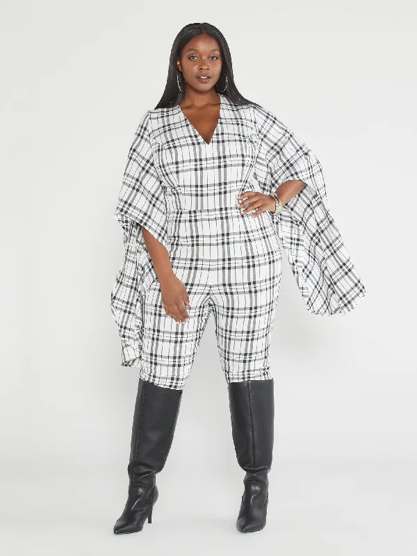 women's retro jumpsuitsPilar Batwing Sleeve Plaid Jumpsuit