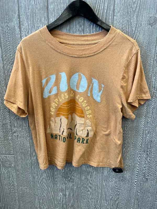 women's T-shirts with cropped lengthsOrange Top Short Sleeve Zoe And Liv, Size Xl