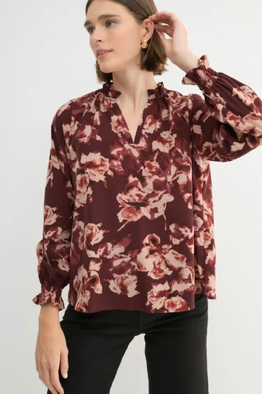 women's tops for those who love to experiment with fashionBurgundy Floral Blouse - FINAL SALE