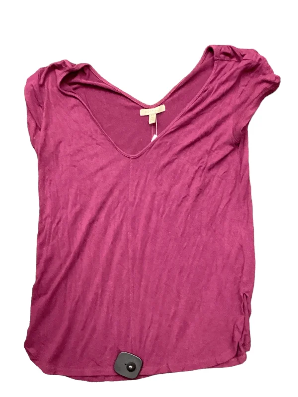 women's T-shirts with lace trimPurple Top Short Sleeve Bordeaux, Size Xs