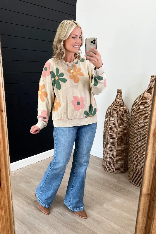 women's tops for casual FridaysMocha Floral French Terry Pullover - FINAL SALE