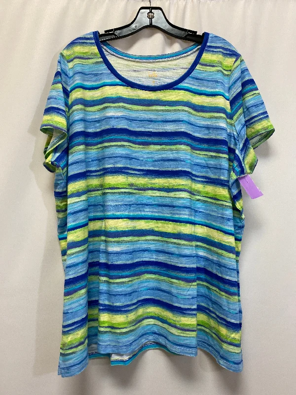 women's T-shirts for casual FridaysBlue & Green Top Short Sleeve Clothes Mentor, Size 2x