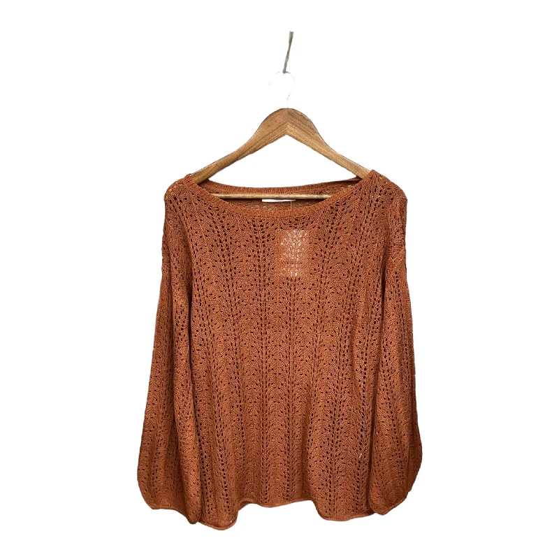 women's long sleeve tops with cold-shoulder designsBrown Top Long Sleeve Cmc, Size S