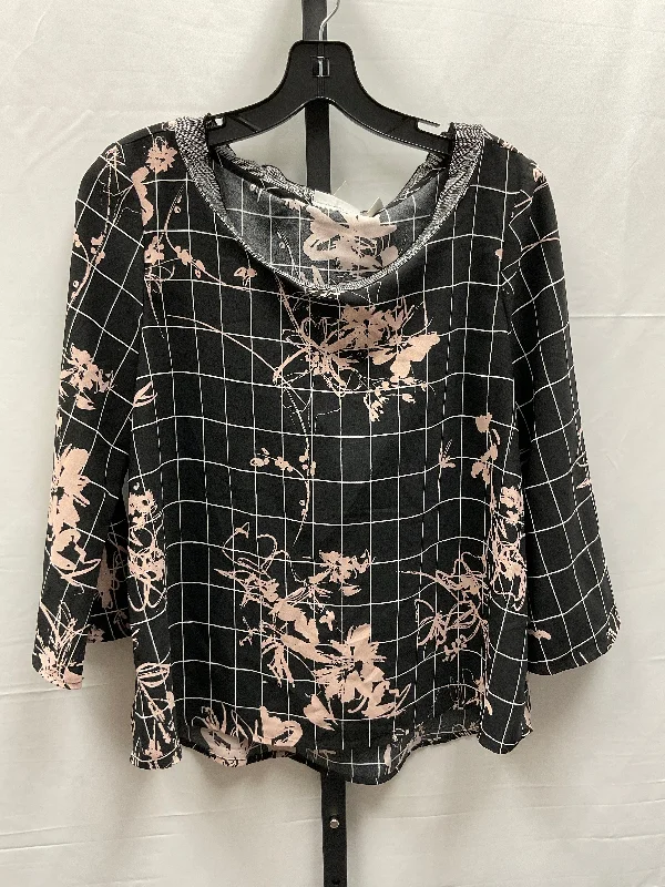 women's long sleeve tops with bleach-splatter designsFloral Print Top Long Sleeve Halogen, Size S