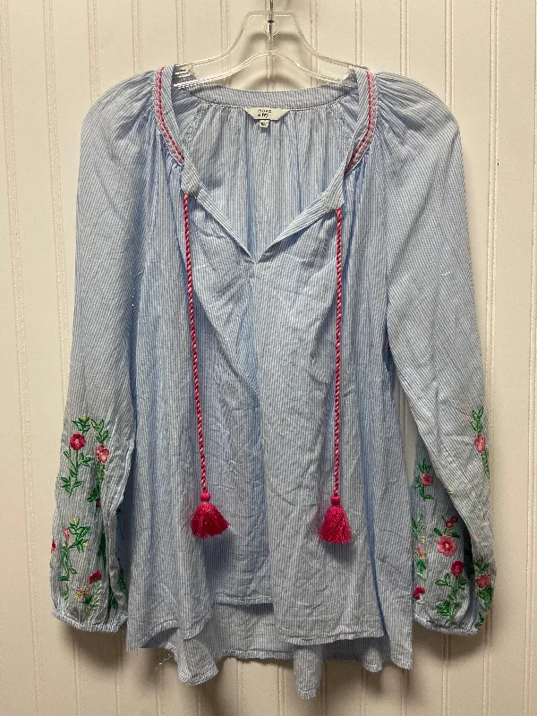 women's long sleeve tops with vintage stylesBlue & White Top Long Sleeve Crown And Ivy, Size S