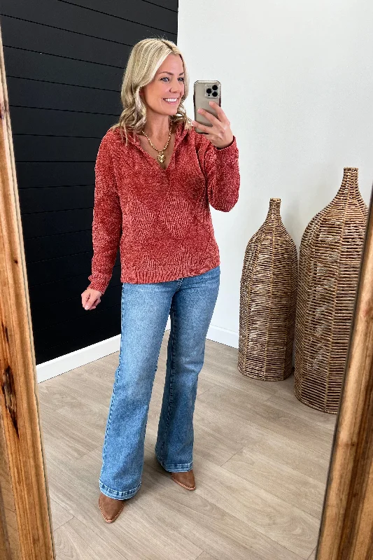 women's tops for summer festivalsRust Chenille Hoodie - FINAL SALE