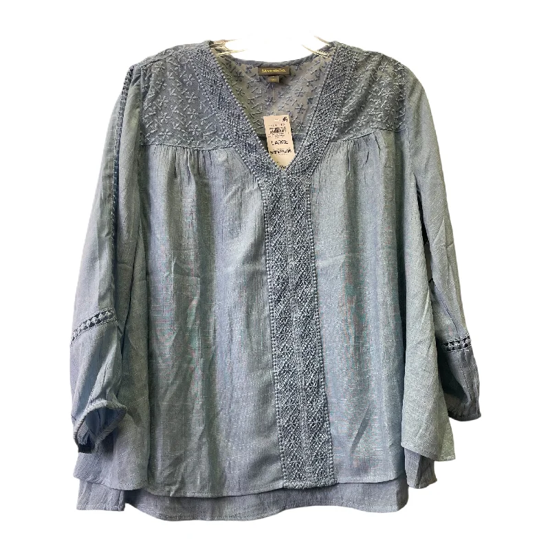 women's long sleeve tops with trendy patternsBlue Top Long Sleeve By Style And Company, Size: L