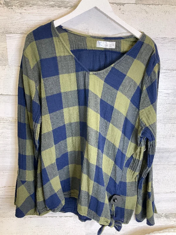 luxury women's long sleeve topsBlue & Green Top Long Sleeve Time And Tru, Size 3x