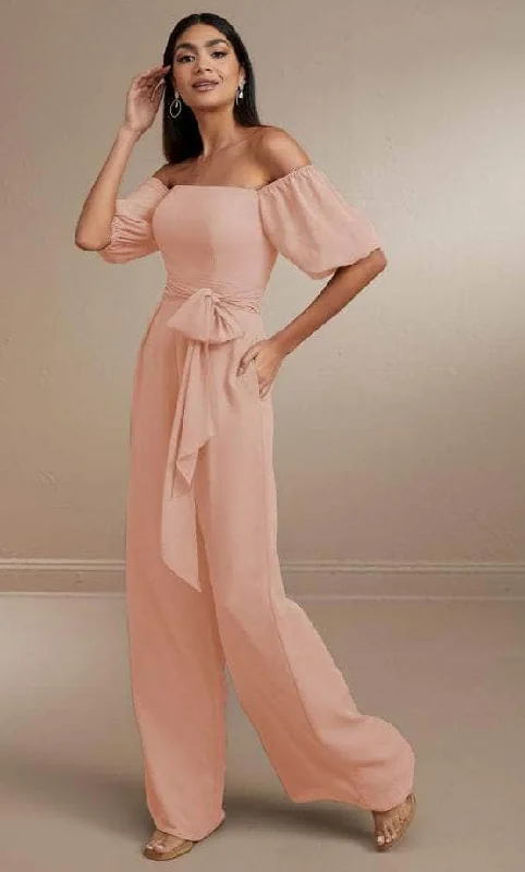 women's jumpsuits for sustainable fashionChristina Wu Celebration 22171 - Puff Sleeve Chiffon Jumpsuit