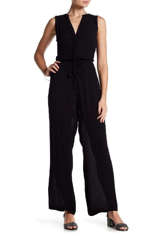 women's jumpsuits with pocketsNina Leonard - V Neck Blouson Jumpsuit L5572ASC