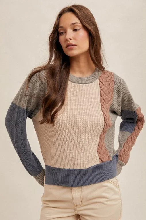 women's tops for those who want to add a pop of color to their outfitsCable Detail Colorblock Sweater