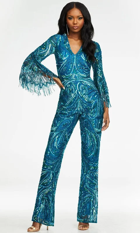 women's jumpsuits with neon colorsAshley Lauren 11181 - Sequin Bell Sleeve Jumpsuit