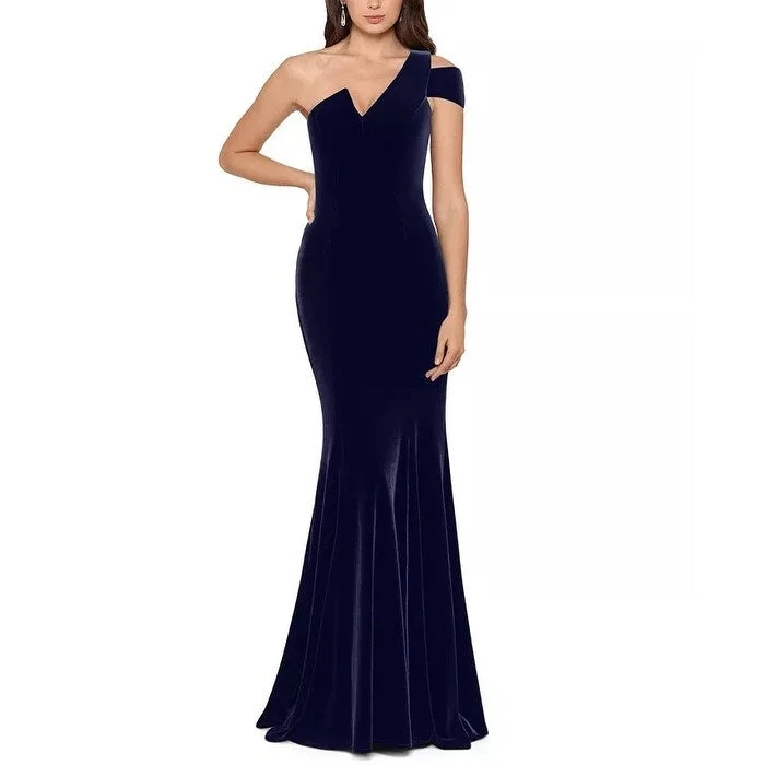 women's velvet dressesBetsy & Adam Women's Velvet One Shoulder Gown Navy Size 4