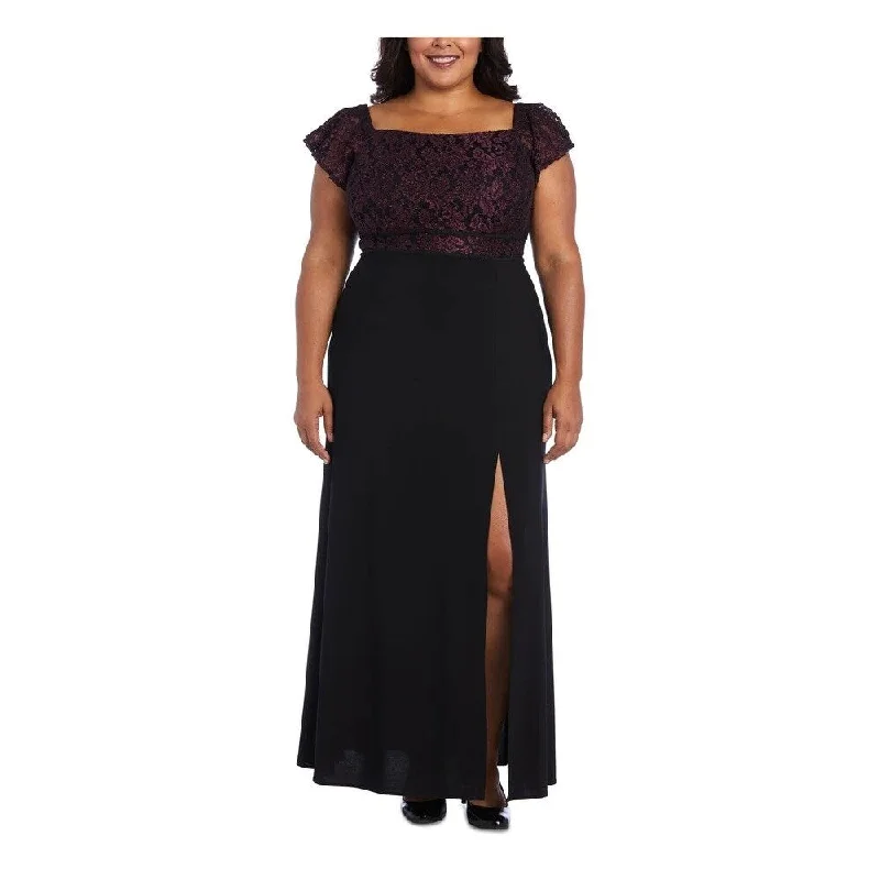 women's flutter-sleeved dressesNightway Women's Plus Size Off-The-Shoulder Gown Purple Size 22W