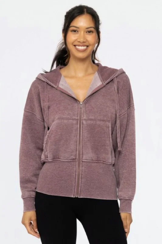 women's tops for maximalist fashion loversMono B Dark Plum Zip Up Hoodie - FINAL SALE