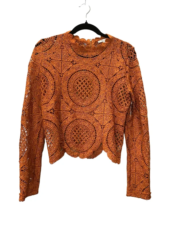 women's long sleeve tops with lace-up backsBrown Top Long Sleeve Cmc, Size Xl