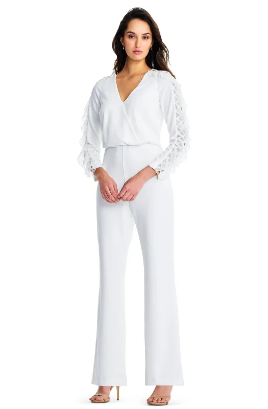 women's jumpsuits with checkered designsAidan Mattox - Ruffle Trim Long Sleeve Blouson Jumpsuit MD1E203473SC