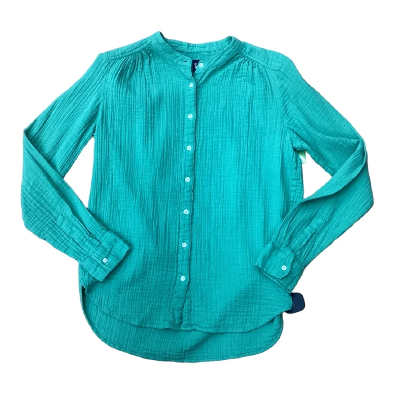 women's long sleeve tops with warm and cozy fabricGreen Top Long Sleeve Gap, Size S