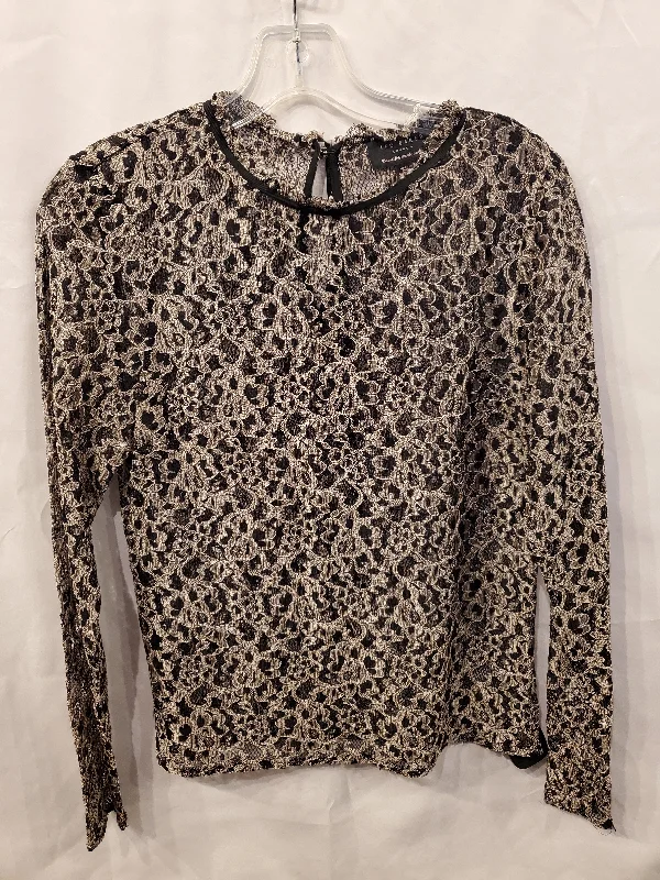 women's long sleeve tops for casual wearBlack & Brown Top Long Sleeve Designer Ted Baker, Size Xs