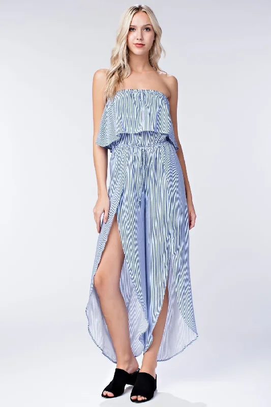 women's jumpsuits with bell sleevesAll Aboard Striped Jumpsuit, Blue