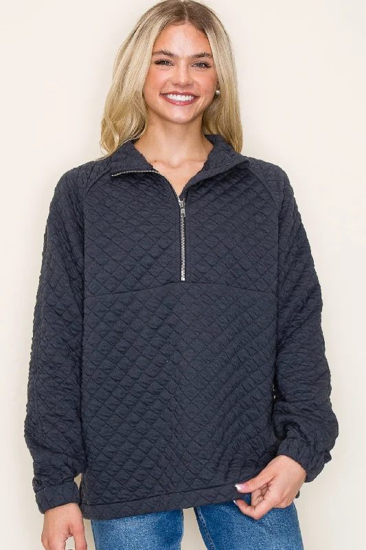 satin women's topsMidnight Quilted Half Zip