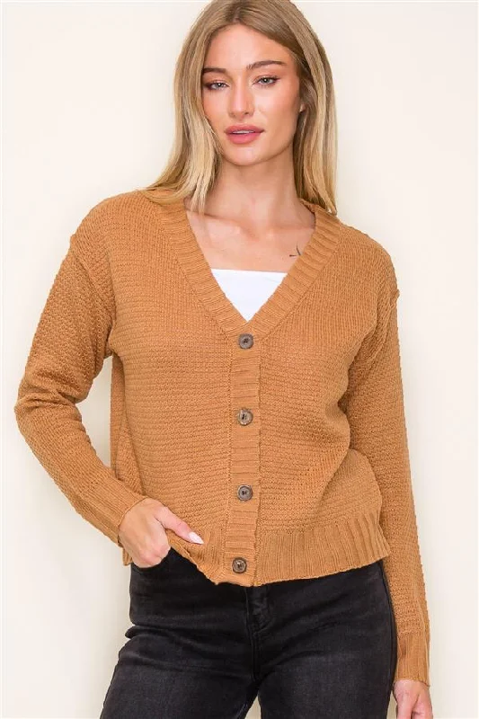 women's tops for minimalist aestheticsGolden Waffle Textured Cardigan - FINAL SALE