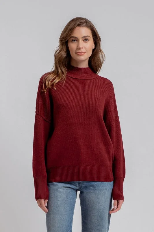 women's tops for fashion-conscious professionalsClassic Mock Burgundy Ribbed Sweater - FINAL SALE