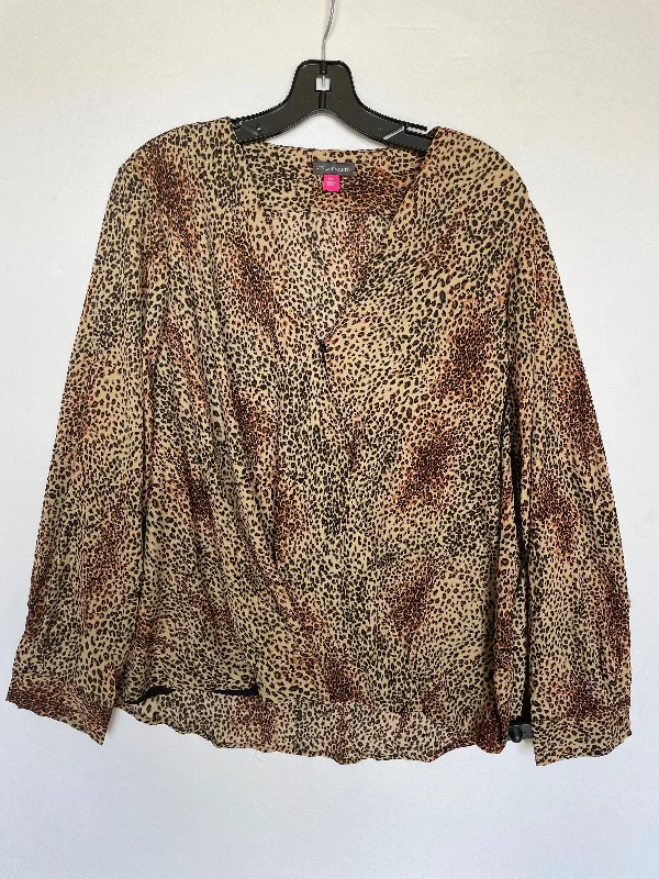 women's long sleeve tops with petite sizingAnimal Print Top Long Sleeve Vince Camuto, Size Xxl