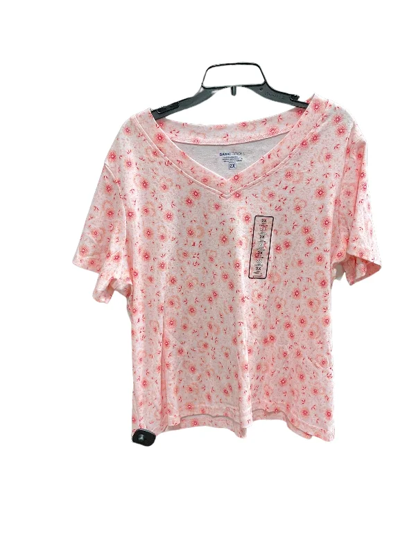 women's T-shirts with bleach-splatter designsFloral Print Top Short Sleeve Basic Basic Editions, Size 2x