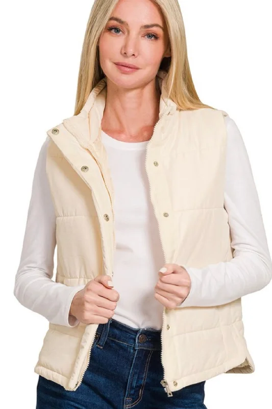 women's tops for mixing and matching with different bottomsCream Basic Puffer Vest