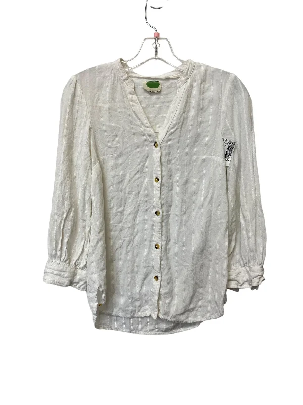 women's long sleeve tops with zippered closuresWhite Top Long Sleeve Anthropologie, Size 2