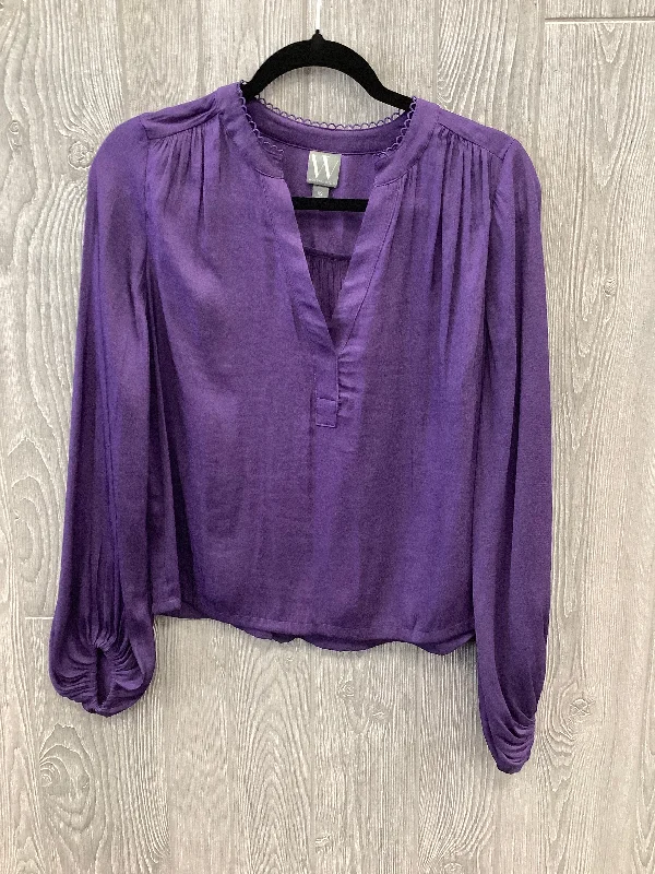 women's long sleeve tops with petite sizingPurple Top Long Sleeve Basic Worthington, Size Xs