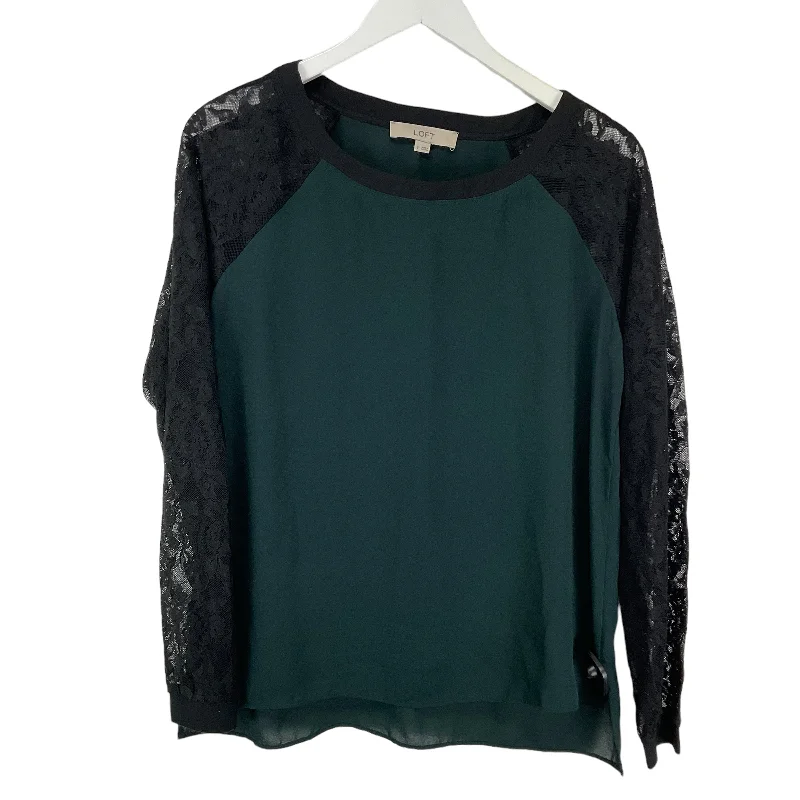 women's long sleeve tops with distressed finishesGreen Top Long Sleeve Loft, Size S