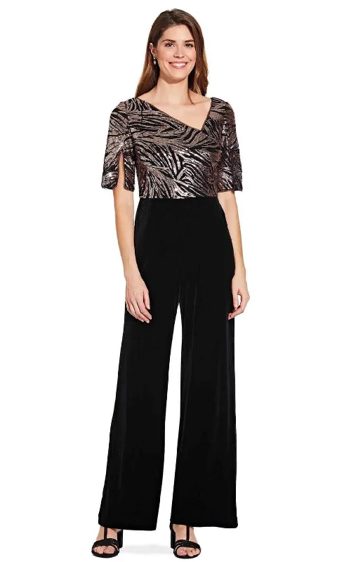 women's jumpsuits with off-the-shoulder necksAdrianna Papell - V Neck Half Sleeves Sequined Jumpsuit AP1E206295SC