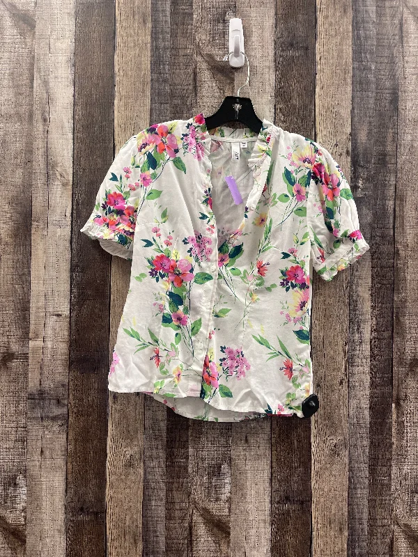 women's T-shirts with bleach-splatter designsFloral Print Top Short Sleeve Kut, Size Petite   Xs