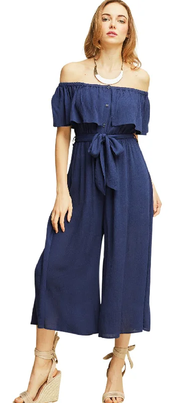 women's jumpsuits for beach outingsWherever Off the Shoulder Jumpsuit, Navy