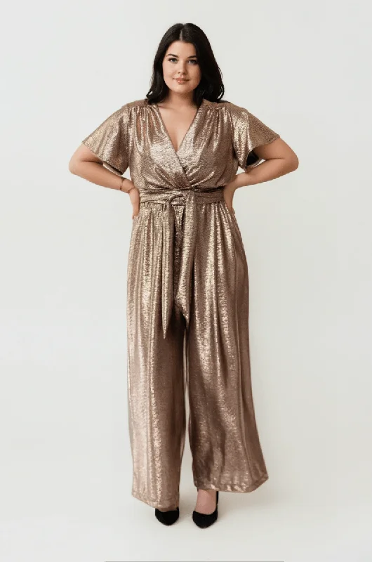 women's jumpsuits with buttonsHelena Cap Sleeve Jumpsuit Gold