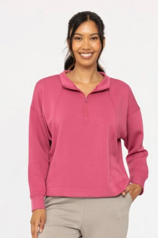 women's tops for date nightsMono B Pink Elevated Quarter Zip Pullover