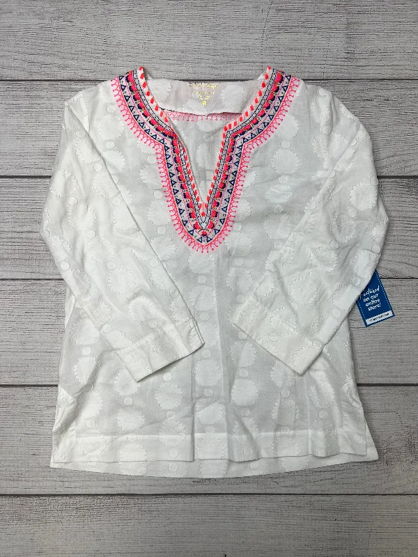 women's long sleeve tops with geometric patternsWhite Top Long Sleeve Lilly Pulitzer, Size S