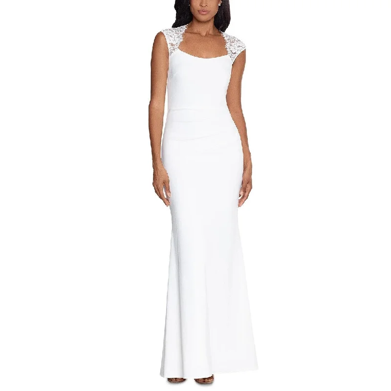 women's halter dressesXSCAPE Women's Lace Trim Cutout Back Gown White Size 6