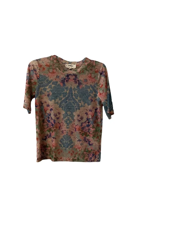 women's T-shirts with eco-friendly fabricFloral Print Top Short Sleeve Porridge, Size S