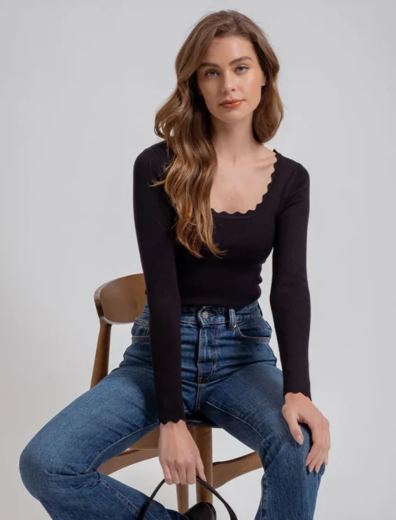 women's tops for those who want to add a personal touch to their wardrobe with unique and one-of-a-kind piecesScalloped Hem Fitted Top - 4 Colors!