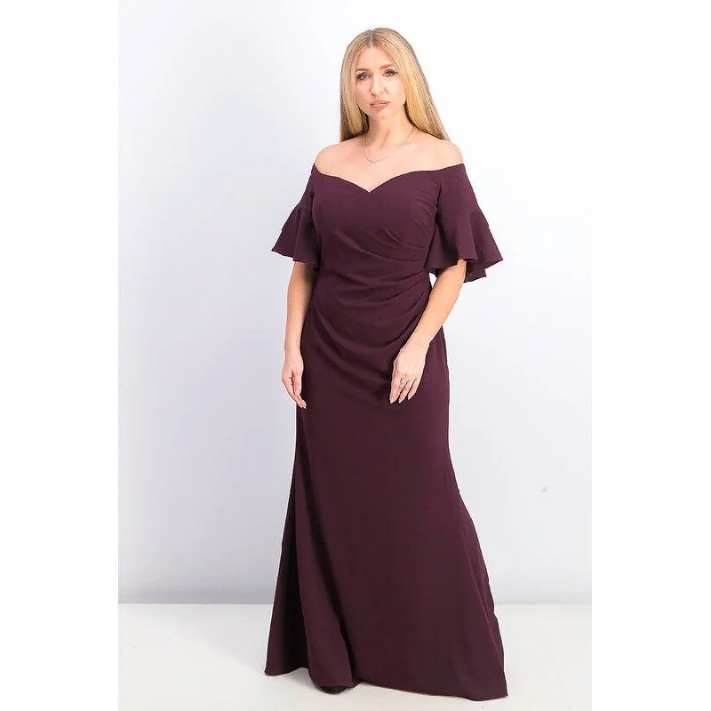 women's mother of the bride dressesCalvin Klein Women's Sweetheart Off-The-Shoulder Gown Purple Size 4