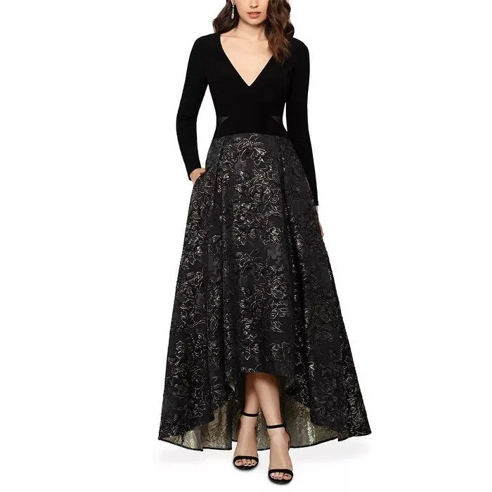 women's midi dressesXscape Women's High-Low Brocade Ball Gown Charcoal Size 8